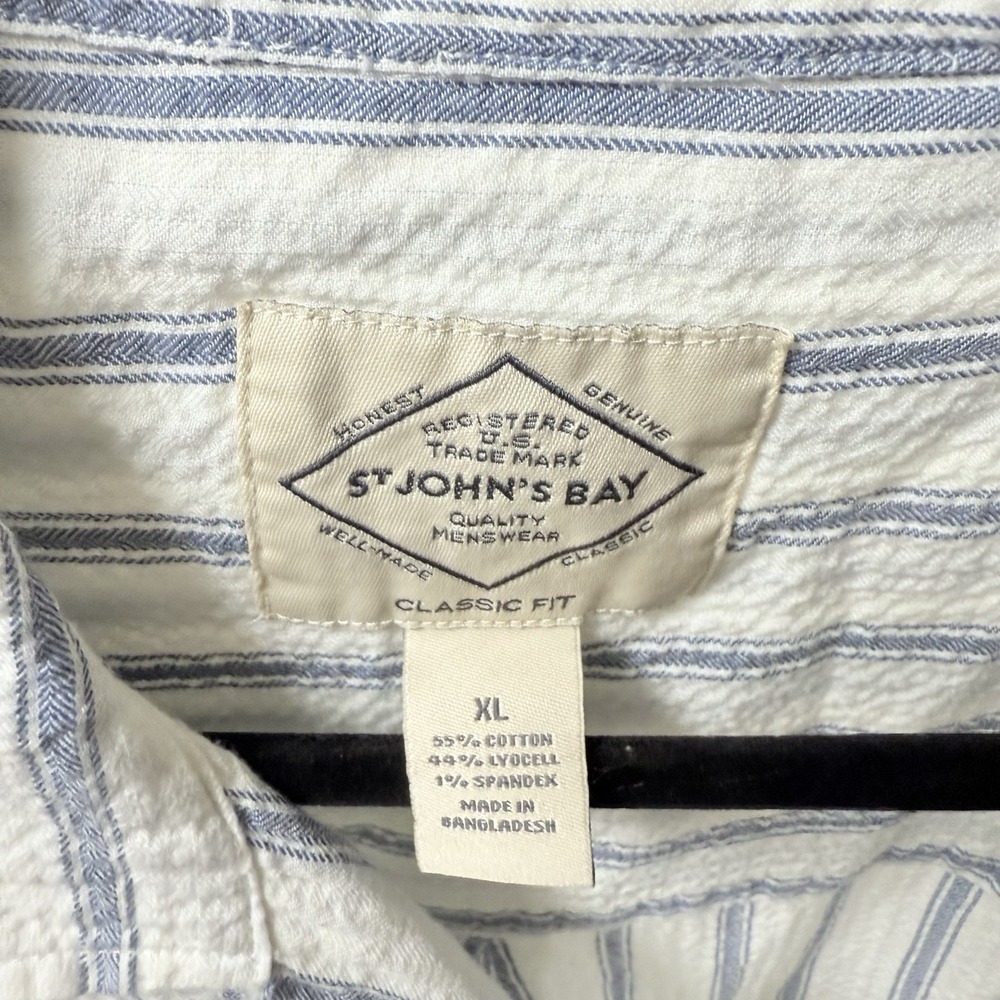 St John's‎ Bay Men's Blue And White Striped Short Sleeve Button Up XL - Picture 2 of 6